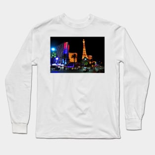 Eiffel Tower Paris and Ballys Hotel Las Vegas America Long Sleeve T-Shirt